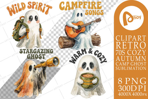 Sublimation 70s Retro Autumn Campfire Ghosts Sublimation artnoy 