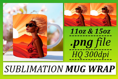 Sublimation Afro Woman Sunset Mug Wrap Sublimation afrosvg 
