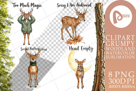 Sublimation Anxious Fawn Forest Hygge Watercolor Sublimation artnoy 