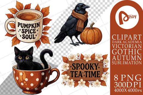 Sublimation Autumn Crow Spooky Tea Party Art Sublimation artnoy 