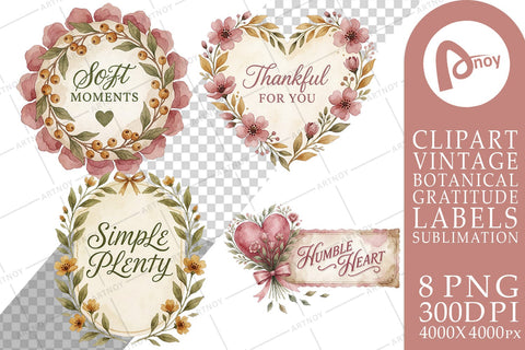 Sublimation Autumn Wildflower Heart Wreath Labels Sublimation artnoy 
