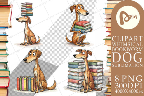 Sublimation Bibliophile Dog Book Stack Watercolor Sublimation artnoy 