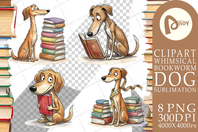 Sublimation Bibliophile Dog Book Stack Watercolor Sublimation artnoy 