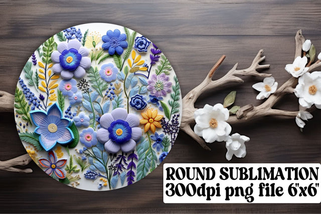 Sublimation Bliss with 3D Embroidery Flowers - Round Ornaments, Circle, Keychain, Car Coaster Sublimation afrosvg 