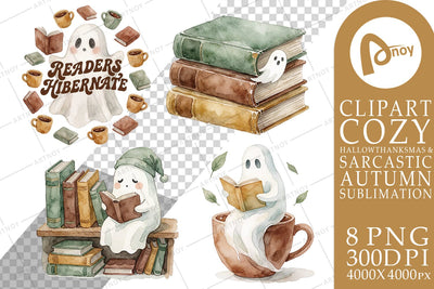 Sublimation Bookish Ghost Cozy Autumn Watercolors Sublimation artnoy 