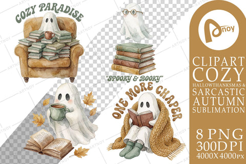 Sublimation Bookish Ghost Cozy Autumn Watercolors Sublimation artnoy 