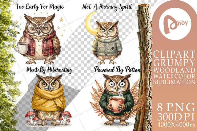 Sublimation Burnt Out Owl Whimsigoth Watercolor Sublimation artnoy 