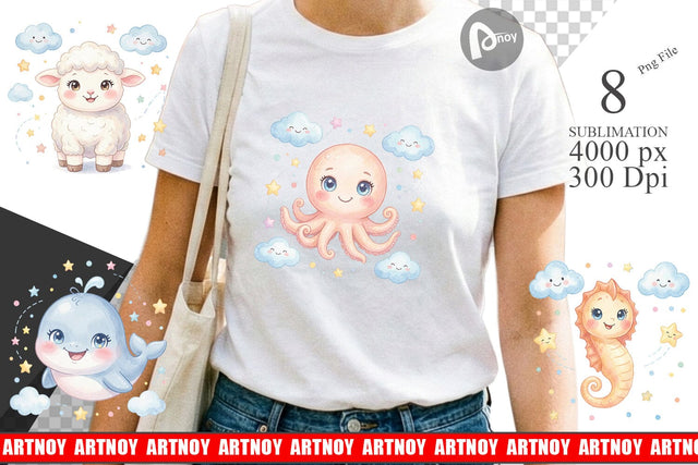 Sublimation Celestial Baby Animal Watercolor Sublimation artnoy 