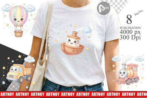 Sublimation Cheerful Nursery Vehicle Watercolor Sublimation artnoy 