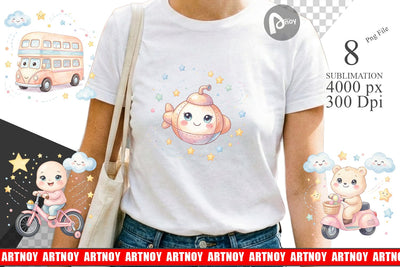 Sublimation Cheerful Nursery Vehicle Watercolor Sublimation artnoy 
