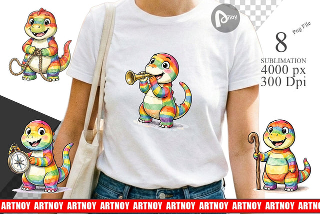 Sublimation Cheerful Retro Scout Dino Watercolor Sublimation artnoy 