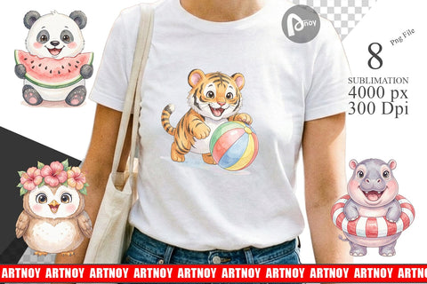 Sublimation Cheerful Summer Animals Watercolor Sublimation artnoy 
