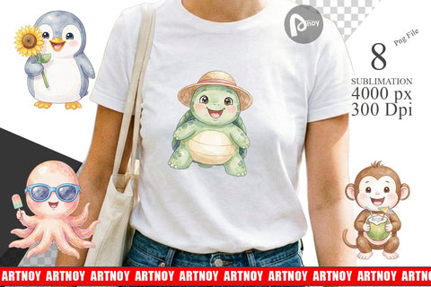 Sublimation Cheerful Summer Animals Watercolor Sublimation artnoy 