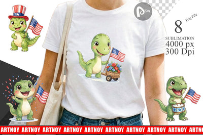 Sublimation Chibi Patriotic Parade Dino Watercolor Sublimation artnoy 