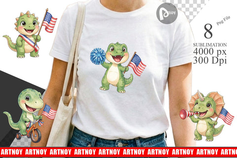 Sublimation Chibi Patriotic Parade Dino Watercolor Sublimation artnoy 