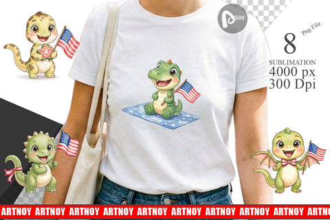 Sublimation Chubby BBQ Dino Patriotic Watercolor Sublimation artnoy 