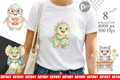 Sublimation Chubby School Dino Watercolor Sublimation artnoy 