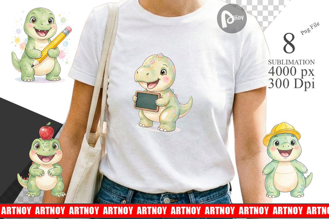 Sublimation Chubby School Dino Watercolor Sublimation artnoy 