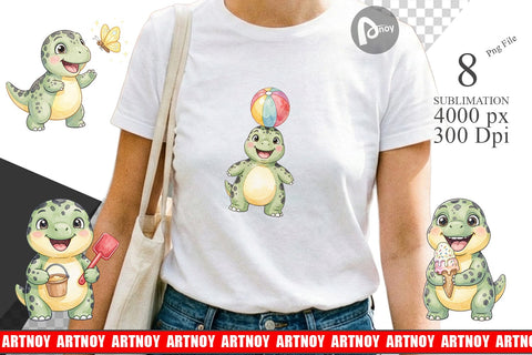 Sublimation Chubby Summer Dinosaur Watercolor Sublimation artnoy 