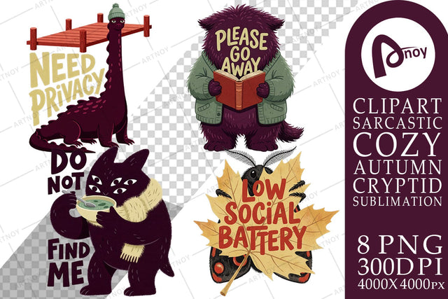 Sublimation Cozy Introvert Autumn Cryptid Art Sublimation artnoy 
