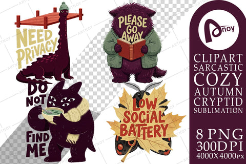 Sublimation Cozy Introvert Autumn Cryptid Art Sublimation artnoy 