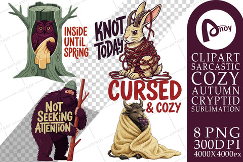 Sublimation Cozy Introvert Autumn Cryptid Art Sublimation artnoy 