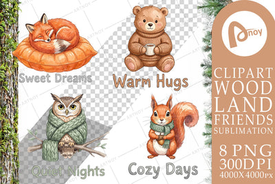 Sublimation Cozy Knitwear Woodland Friends Watercolor Sublimation artnoy 