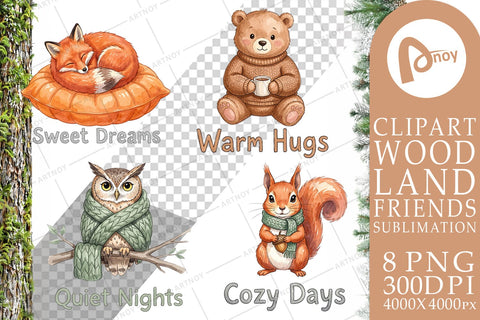 Sublimation Cozy Knitwear Woodland Friends Watercolor Sublimation artnoy 