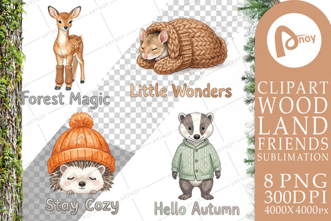 Sublimation Cozy Knitwear Woodland Friends Watercolor Sublimation artnoy 