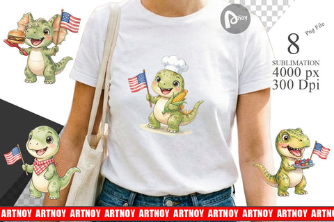 Sublimation Cute Picnic BBQ Dino Watercolor Sublimation artnoy 