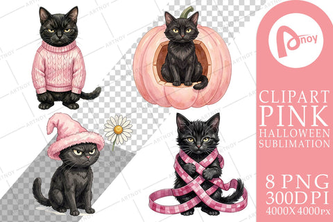 Sublimation Cynical Black Cat Pink Retro Watercolor Sublimation artnoy 
