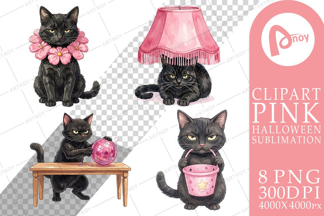Sublimation Cynical Black Cat Pink Retro Watercolor Sublimation artnoy 