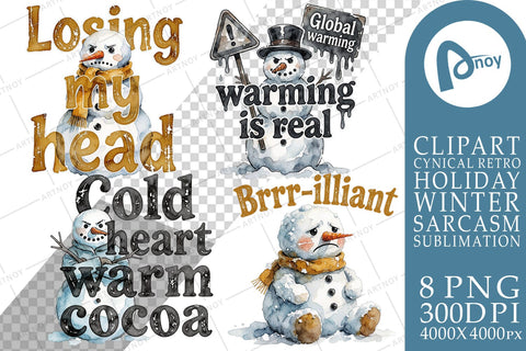 Sublimation Cynical Retro Melting Snowmen Art Watercolor SVG artnoy 