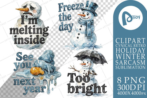 Sublimation Cynical Retro Melting Snowmen Art Watercolor SVG artnoy 