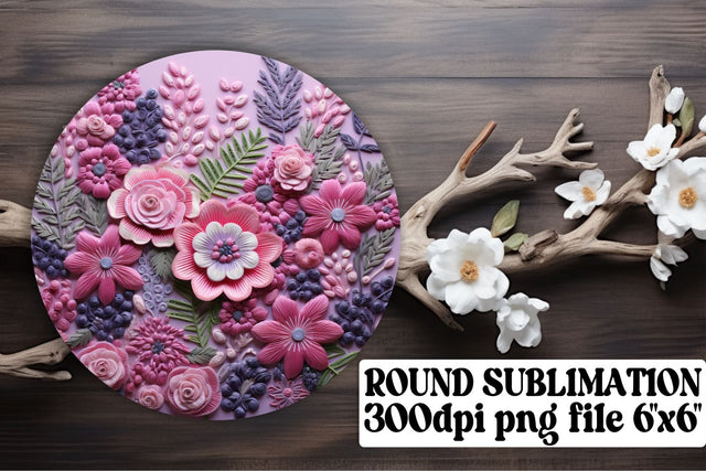 Sublimation Delight with 3D Embroidery Flowers - Round Ornaments, Circle, Keychain, Car Coaster Sublimation afrosvg 