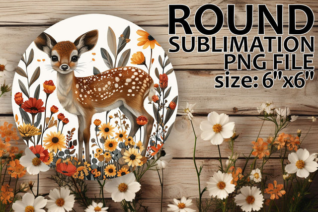 Sublimation Design Deer and Flowers Round Keychain Sublimation afrosvg 