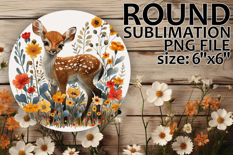 Sublimation Design Deer & Floral Round Ornament Sublimation afrosvg 