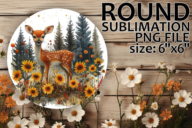 Sublimation Design Deer & Floral Round Ornament Sublimation afrosvg 