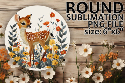 Sublimation Design Deer with Flowers for Round Car Coasters Sublimation afrosvg 