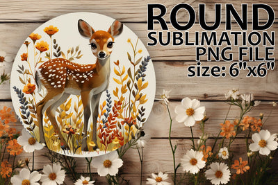 Sublimation Design Deer with Flowers for Round Car Coasters Sublimation afrosvg 