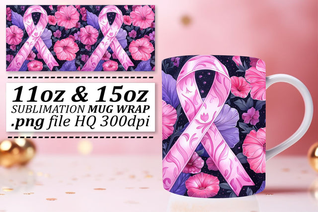 Sublimation Design Pink Ribbon Mug – 11oz & 15oz Breast Cancer Sublimation afrosvg 