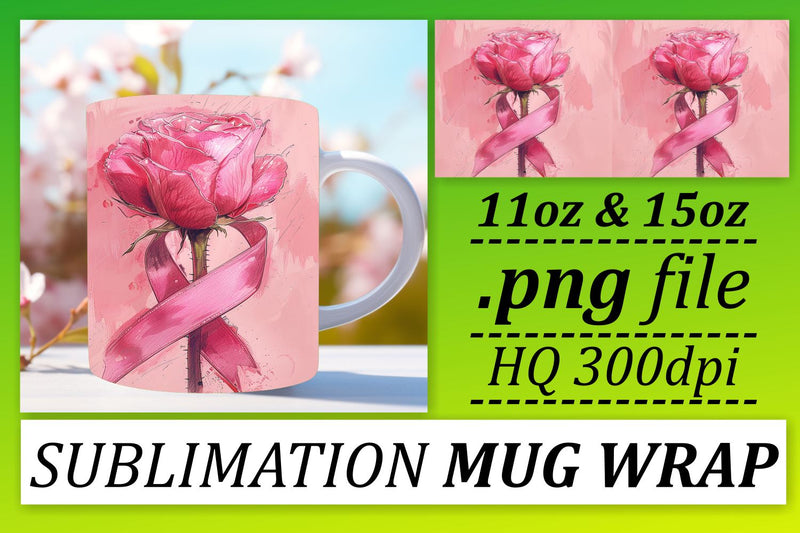 Sublimation Design – Pink Ribbon Mug Wrap 11oz & 15oz Sublimation afrosvg 