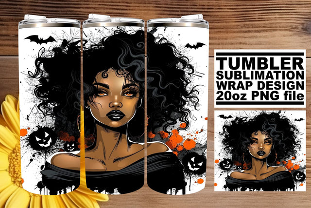 Sublimation Design Watercolor Halloween Afro Woman 20oz Sublimation afrosvg 
