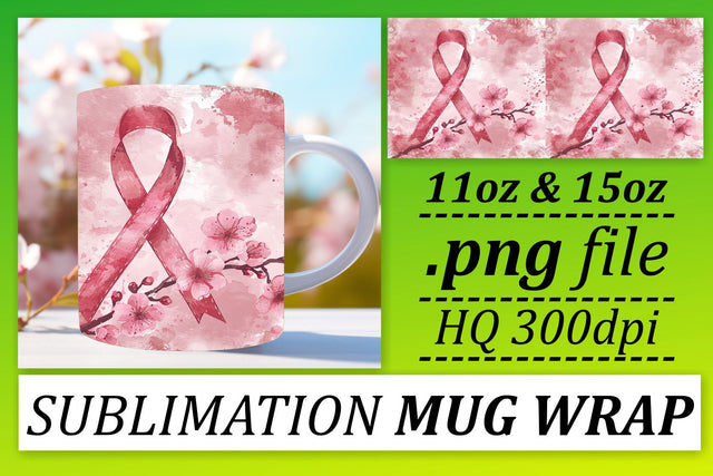 Sublimation Design with Pink Ribbon – 11oz & 15oz Mug Wrap Sublimation afrosvg 