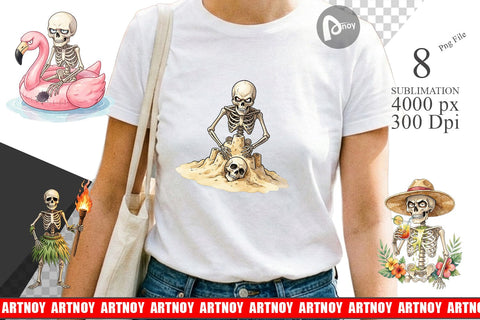 Sublimation Disgruntled Summer Skeleton Watercolor Sublimation artnoy 