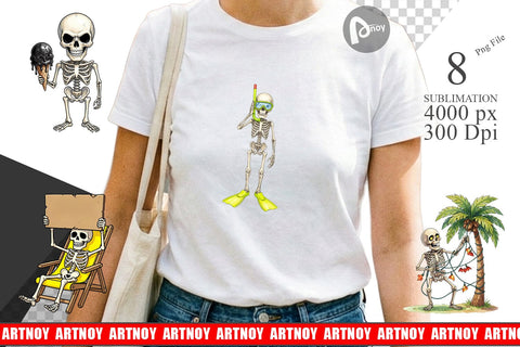 Sublimation Disgruntled Summer Skeleton Watercolor Sublimation artnoy 