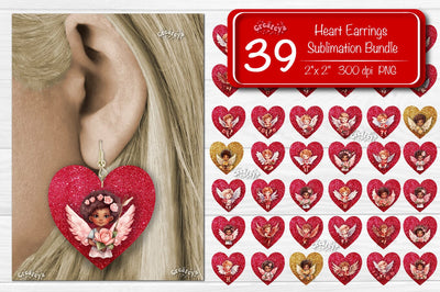 Sublimation earring bundle Heart earrings Heart shape Baby angel png Valentine earrings sublimation Watercolor Sublimation Createya Design 