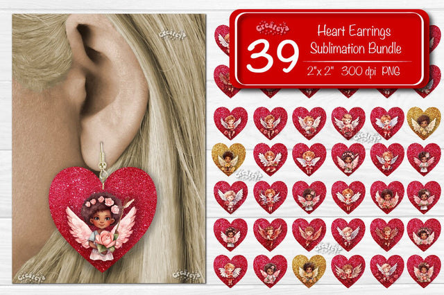 Sublimation earring bundle Heart earrings Heart shape Baby angel png Valentine earrings sublimation Watercolor Sublimation Createya Design 