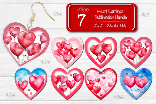 Sublimation earring bundle Heart earrings Heart shape Balloons Valentine earrings sublimation Watercolor Sublimation Createya Design 