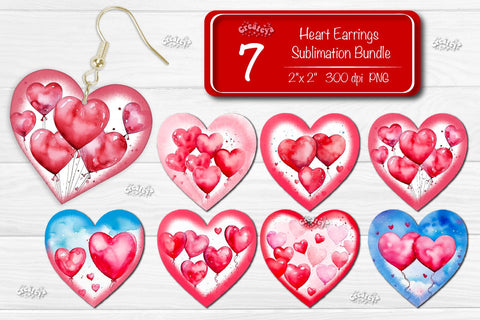 Sublimation earring bundle Heart earrings Heart shape Balloons Valentine earrings sublimation Watercolor Sublimation Createya Design 
